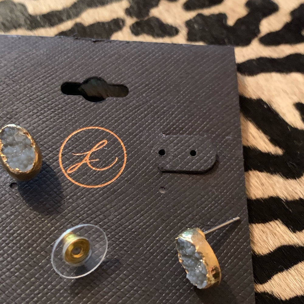 14K Gold Overlay Glimmering Blue Druzy Earrings - Picture 4 of 4